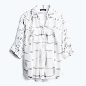 FORTUNE + IVY Christelle Button Down Blouse. White/Black.